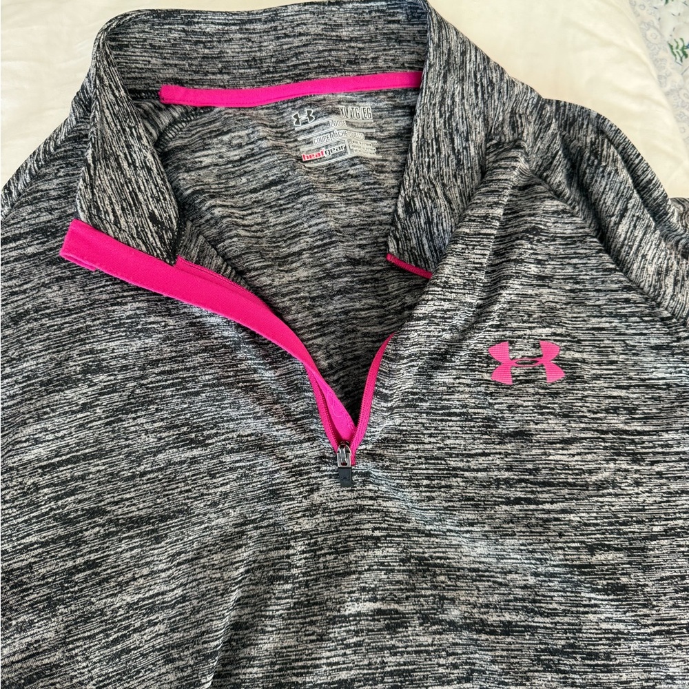 Under Armour Heathered Black and Pink Quarter-Zip Top